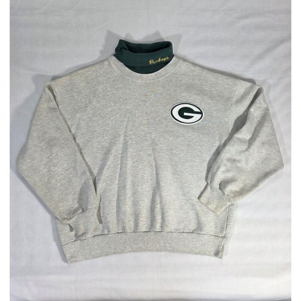 Vintage 90s Majestic Green Bay Packers Mock Neck Sweatshirt XL Double Collar